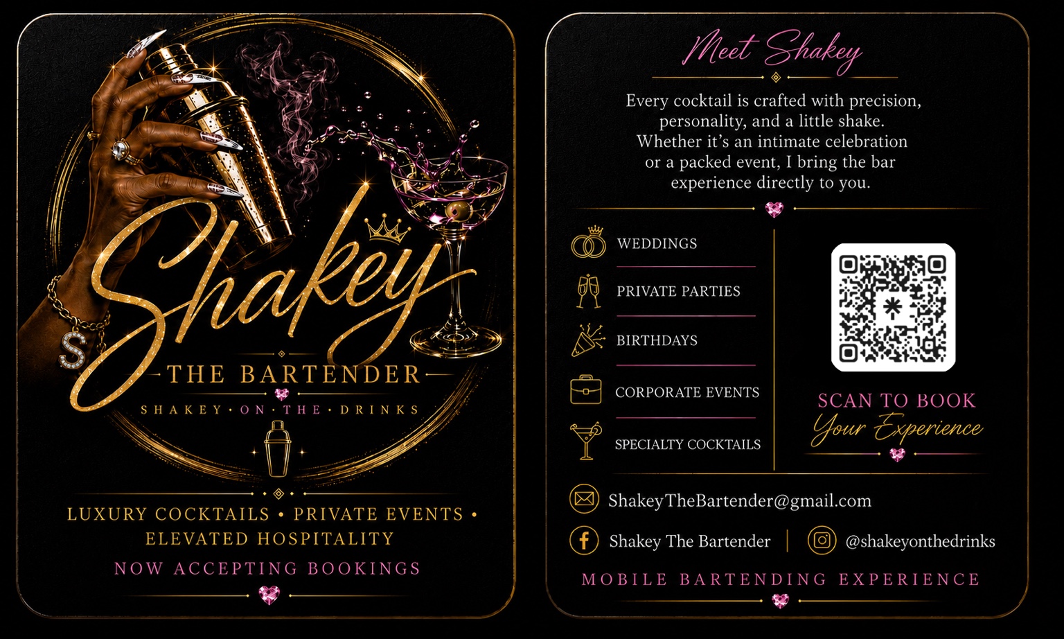 Shakey business card and booking flyer
